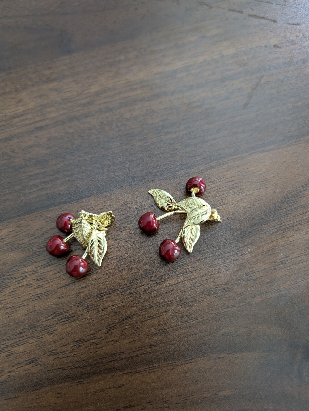 Saint Laurent Gold Leaf Cherry Drop Earrings in Deep Red